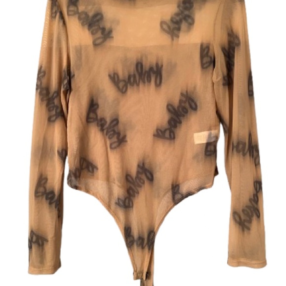 Fashion Nova Curvy Women’s Long Sleeve Mesh Graffiti-Print Bodysuit | Size: 1X